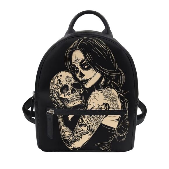 4900 Witch Skull Print Small Backpack Purse Teen Girls Fashion Leather Mini main image 5